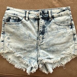 High waisted acid distressed shorts